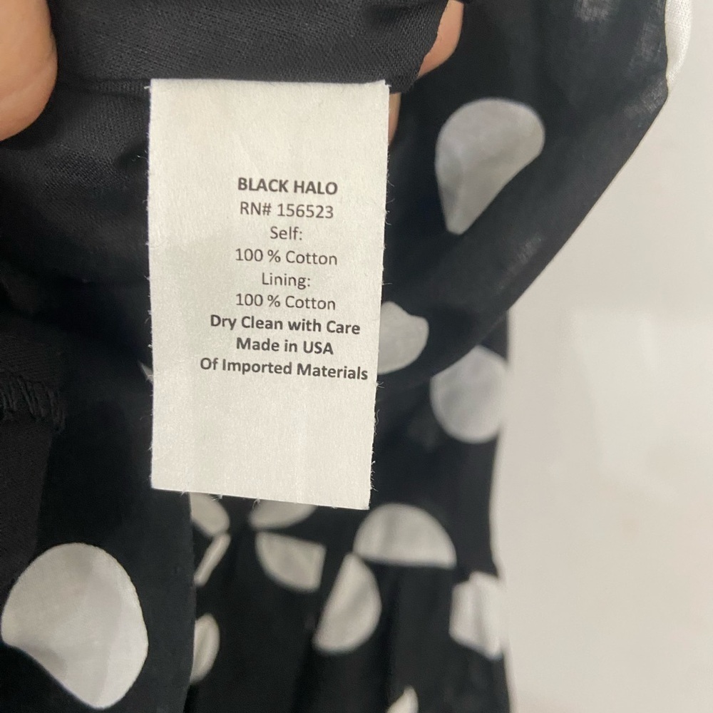 Black Halo Zuma Polka Dot Cotton Mini Dress Black & White Size Small - Picture 7 of 10
